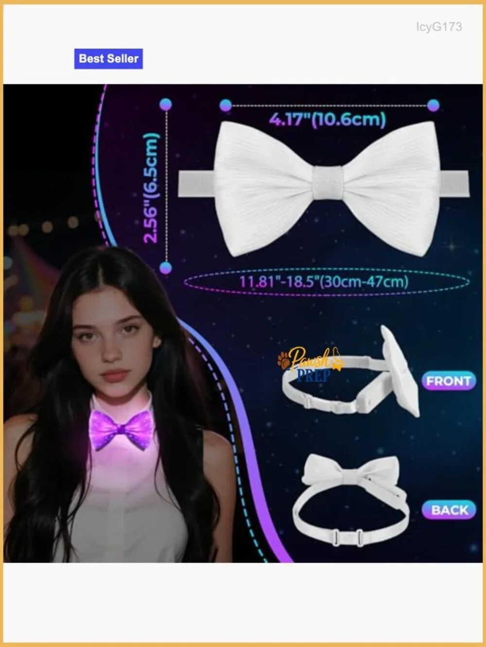 LED Bow Tie with 7 Colors, Adjustable Fit, USB Rechargeable for Formal & Party